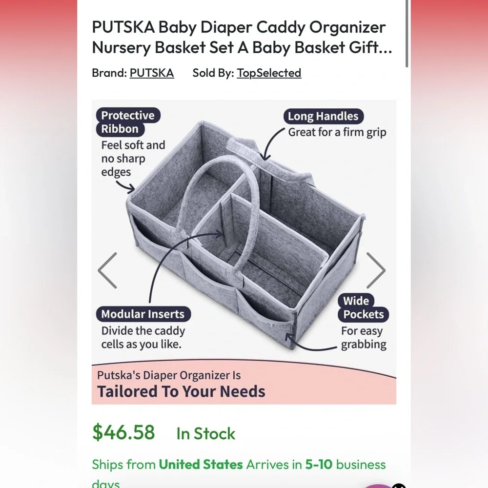 Putska Gray Felt Tote Diaper Organizer with Multiple Pockets
